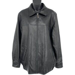 S.T. Dupont Black Leather Jacket Size Large L Long Sleeve Pocket Mens EUC